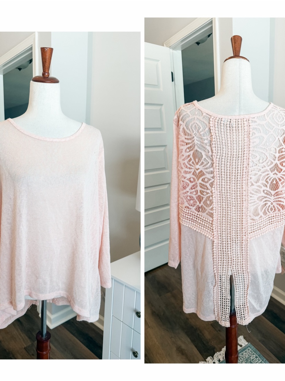Light Pink Crochet-Back Women's Top